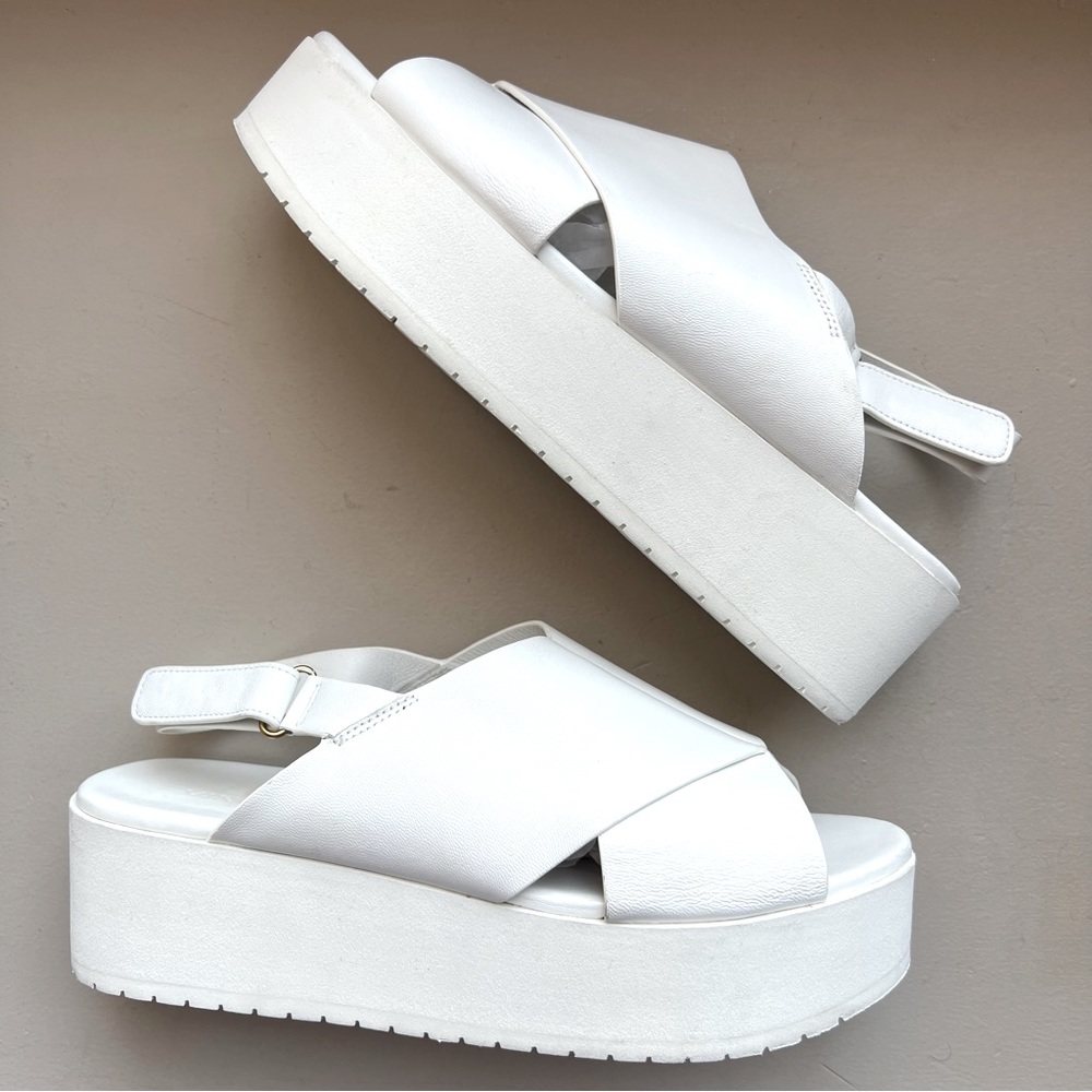 VINCE Women’s Size 10 Jenaya B Slingback Chunky Platform White Leather Sandals
